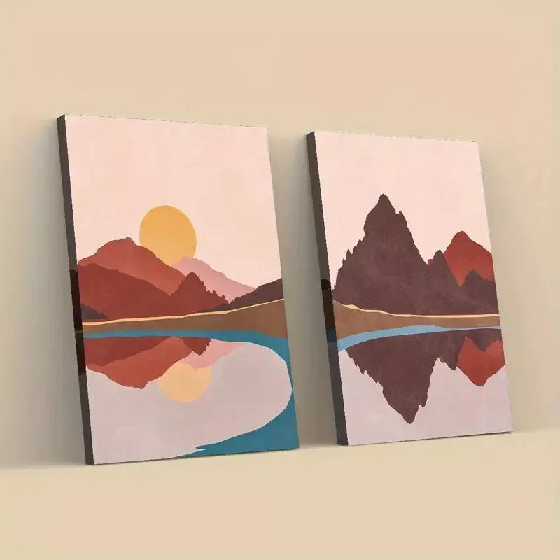2pcs Abstract Landscape Art Lake Framed 50x75cm - High Quality Print 100% Australian Made Wall Canvas Ready to Hang