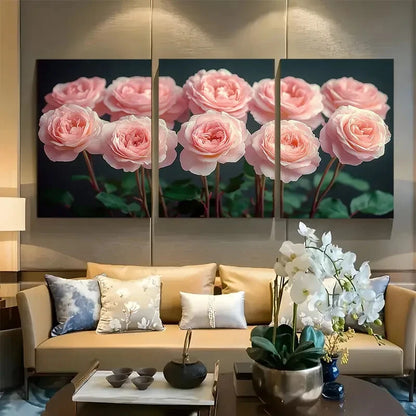 3pcs Vibrant Elegant Light Pink Rose Romantic Metal Print Ready to Hang Art