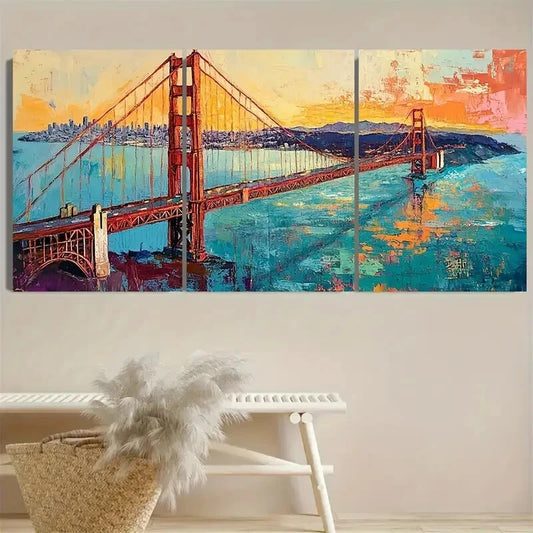 3pcs Golden Gate Bridge Van Gogh Inspired Design Metal Print Ready to Hang Art