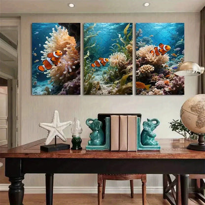 3pcs Colorful Clown Fish Oil Painting Metal Print Ready to Hang Art