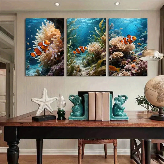 3pcs Colorful Clown Fish Oil Painting Metal Print Ready to Hang Art