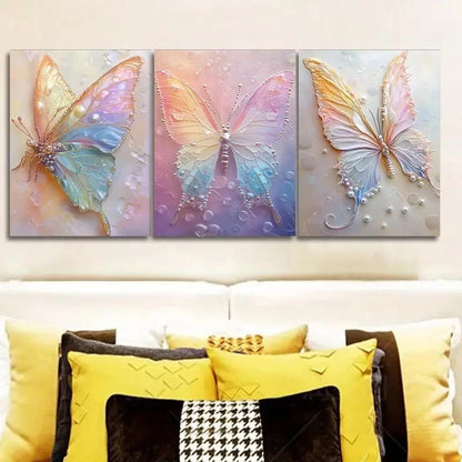3pcs Featuring A Shimmering Butterfly Design Metal Print Ready to Hang Art
