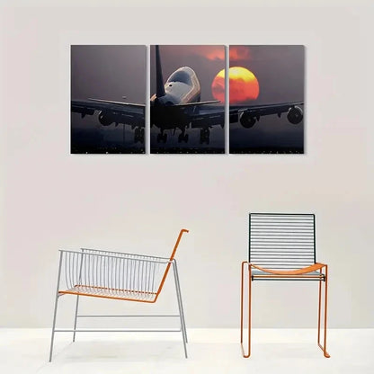 3pcs Airplane Sunset Night Sky Metal Print Ready to Hang Art