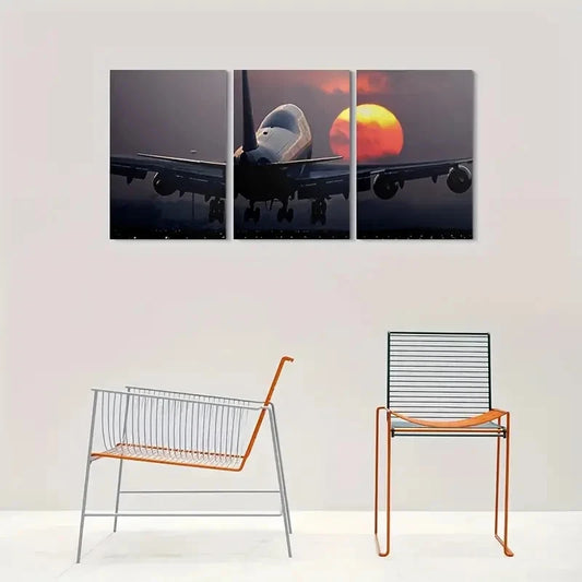 3pcs Airplane Sunset Night Sky Metal Print Ready to Hang Art