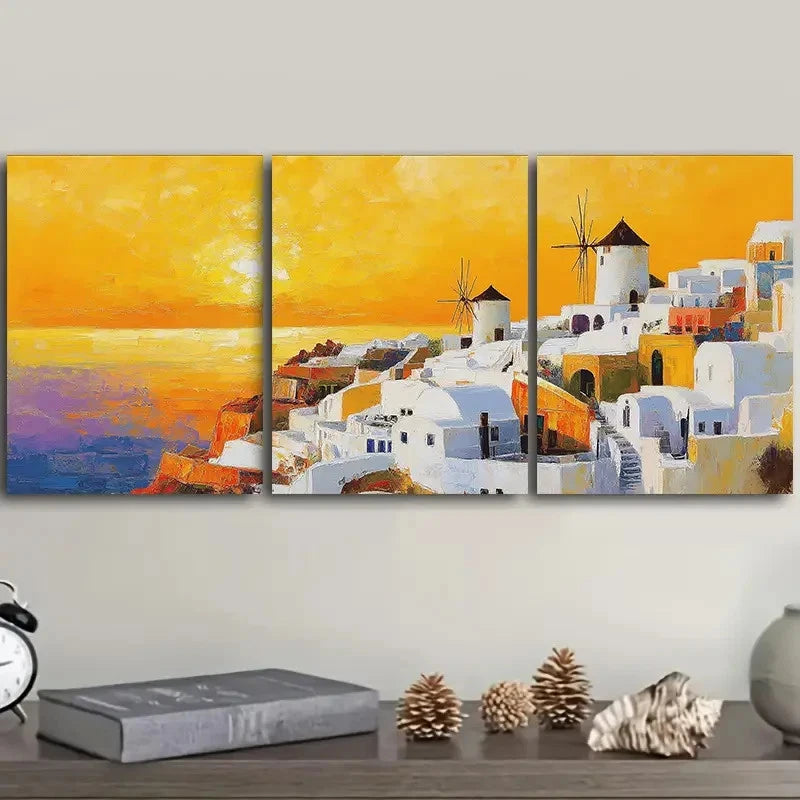 3pcs Beautiful Santorini Painting Metal Print Ready to Hang Art