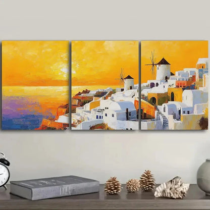 3pcs Beautiful Santorini Painting Metal Print Ready to Hang Art