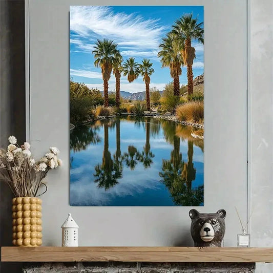 Palm Tree Reflection Pond Desert Poster 40x60cm Metal Print Ready to Hang