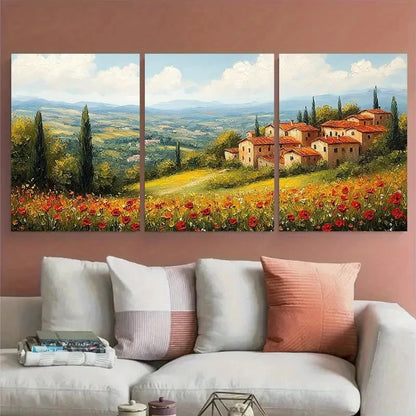 3pcs Tuscany Countryside Italian Landscape Scene Wall Art Set Canvas Framed 40x60cm - High Quality Print 100% Australian Made Wall Canvas Ready to Hang