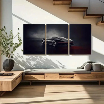 3pcs Modern Dark Toned Sports Car Design Wall Art Set Canvas Framed 40x60cm - High Quality Print 100% Australian Made Wall Canvas Ready to Hang