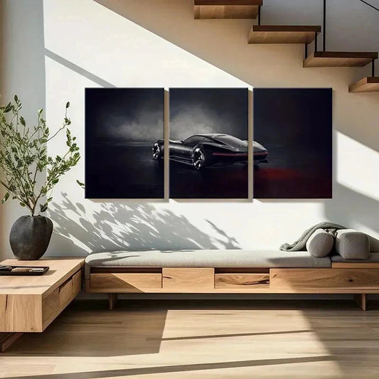 3pcs Modern Dark Toned Sports Car Design Wall Art Set Canvas Framed 40x60cm - High Quality Print 100% Australian Made Wall Canvas Ready to Hang