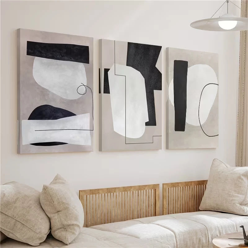3pcs Modern Abstract Black White Gray Wall Art Set Canvas Framed 40x60cm – High Quality Print 100% Australian Made Wall Canvas Ready to Hang