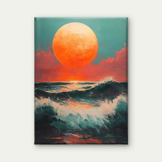 Bold Teal & Orange Sunset Ocean 60x90cm Metal Print Ready to Hang