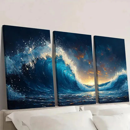 3pcs Ocean Waves Theme Decor DT Wall Art Set Canvas Unframed - High Quality Print 100% Australian Made Wall Canvas