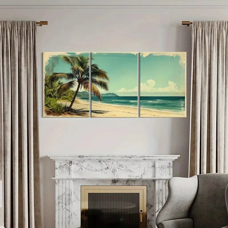 3pcs Palm Tree Ocean View Tropical Beach Metal Print Ready to Hang Art