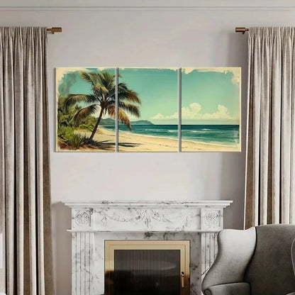 3pcs Palm Tree Ocean View Tropical Beach Metal Print Ready to Hang Art