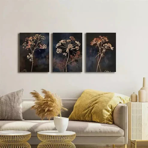 3pcs Vintage Wildflower Modern Botanical Canvas Framed 60x90cm - High Quality Print 100% Australian Made Wall Canvas Ready to Hang