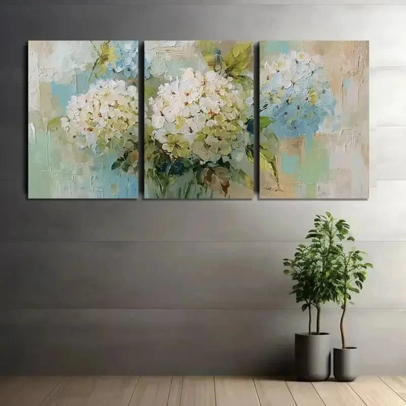 3pcs Hydrangeas with Soft and Dreamy Colors Metal Print Ready to Hang Art