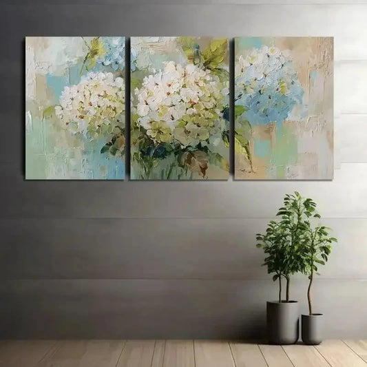 3pcs Hydrangeas with Soft and Dreamy Colors Metal Print Ready to Hang Art