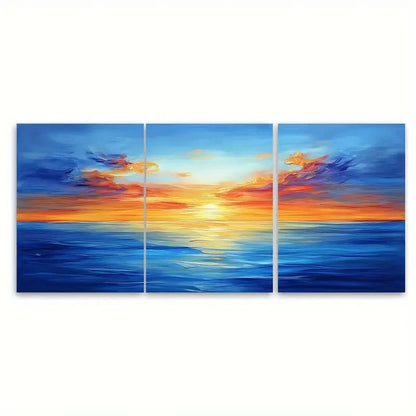 3pcs Blue Sky and Sea Painting Ocean Minimalist Wall Art Set Canvas Framed 60x90cm - High Quality Print 100% Australian Made Wall Canvas Ready to Hang