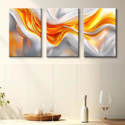 3pcs Luxurious Swirled Ribbon Abstract Wall Art Set Canvas Framed 50x70cm - High Quality Print 100% Australian Made Wall Canvas Ready to Hang