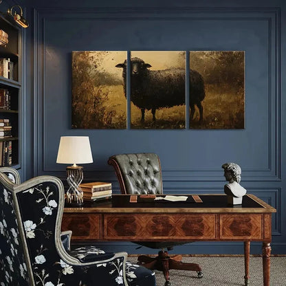 3pcs Artistic Black Sheep Painting Farmhouse Metal Print Ready to Hang Art