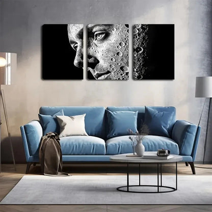 3pcs Face With Lunar Surface Design Perfect Wall Art Set Canvas Framed 40x60cm - High Quality Print 100% Australian Made Wall Canvas Ready to Hang