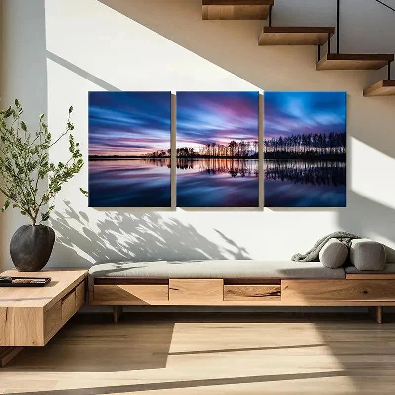 3pcs Natural Modern Lake Reflection Wall Art Set Canvas Framed 40x60cm - High Quality Print 100% Australian Made Wall Canvas Ready to Hang