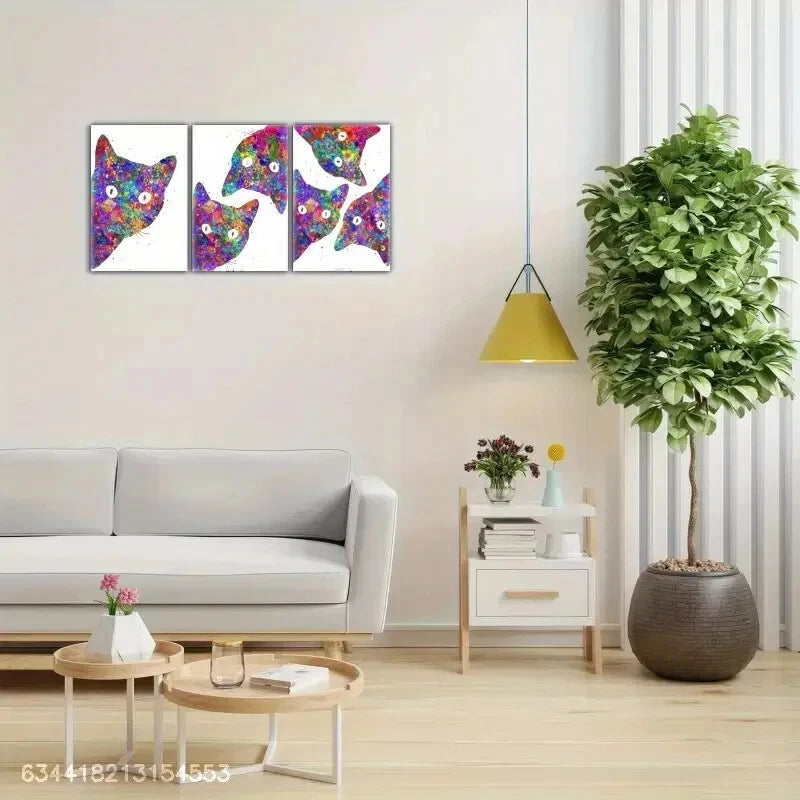 3pcs Colorful Cat Modern Abstract Feline Metal Print Ready to Hang Art