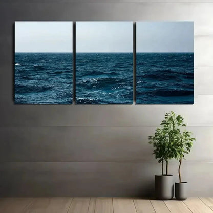 3pcs Vast Ocean with Dark Blue Sea Artwork Metal Print Ready to Hang Art