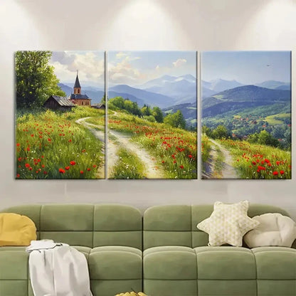 3pcs Classical Carpathians in Summer Wild Poppies Metal Print Ready to Hang Art