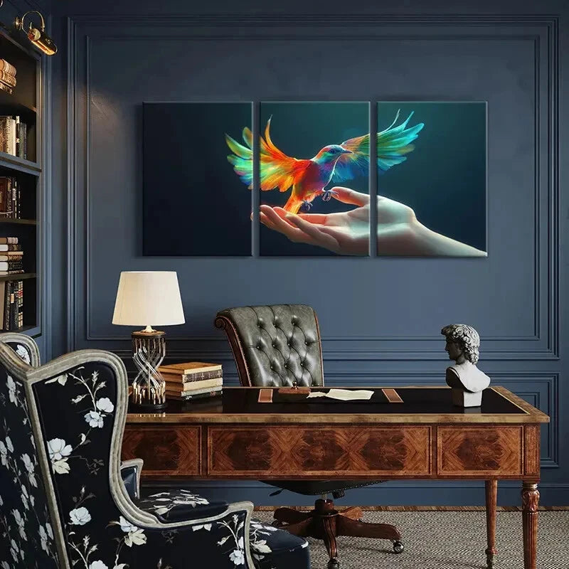 3pcs Colorful Hummingbird Human Hand Animal Art Metal Print Ready to Hang Art