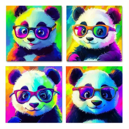 4pcs Vibrant Panda Fashion Art Prints Wall Art Canvas Framed
