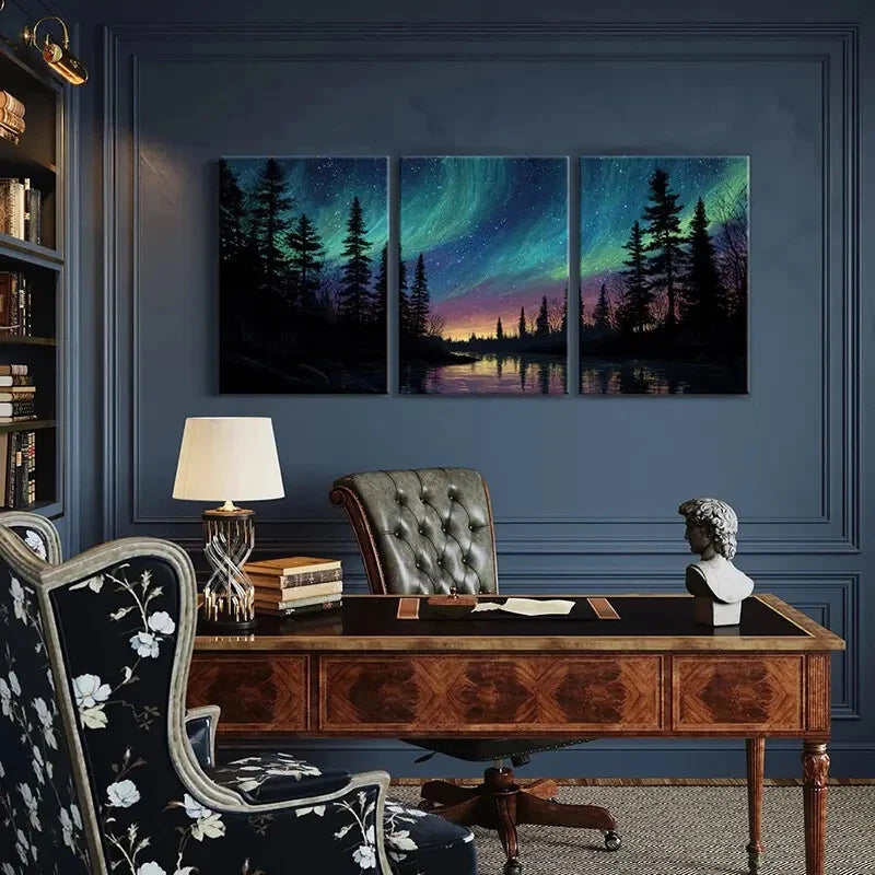 3pcs Northern Lights Forest Night Sky Stars Metal Print Ready to Hang Art