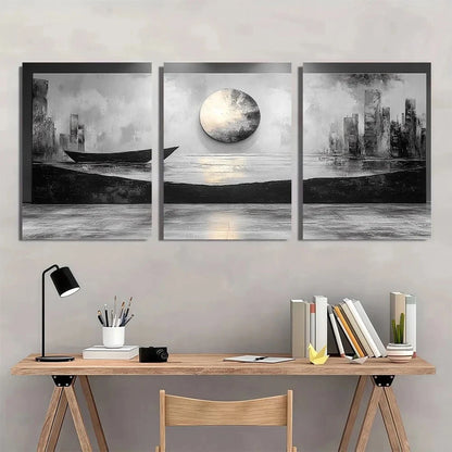 3pcs Black and White Abstract Metal Print Ready to Hang Art