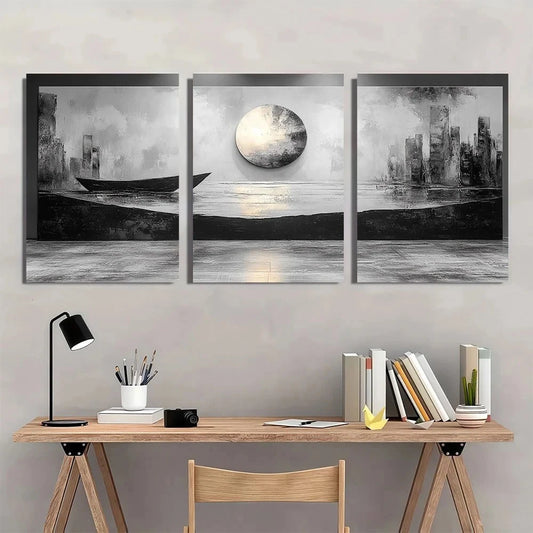 3pcs Black and White Abstract Metal Print Ready to Hang Art