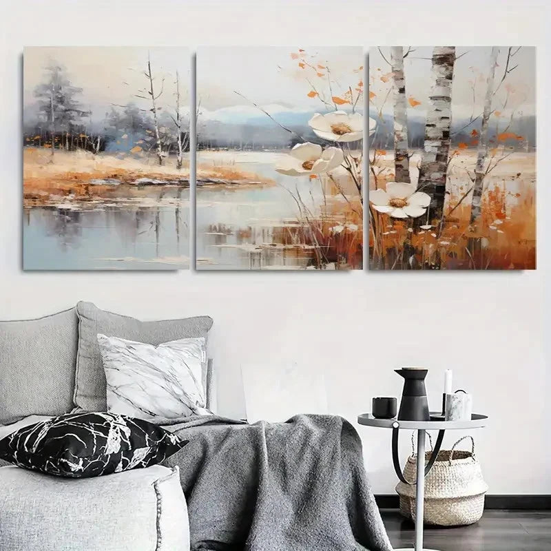 3pcs White Flowers Nature and Water Reflection Metal Print Ready to Hang Art