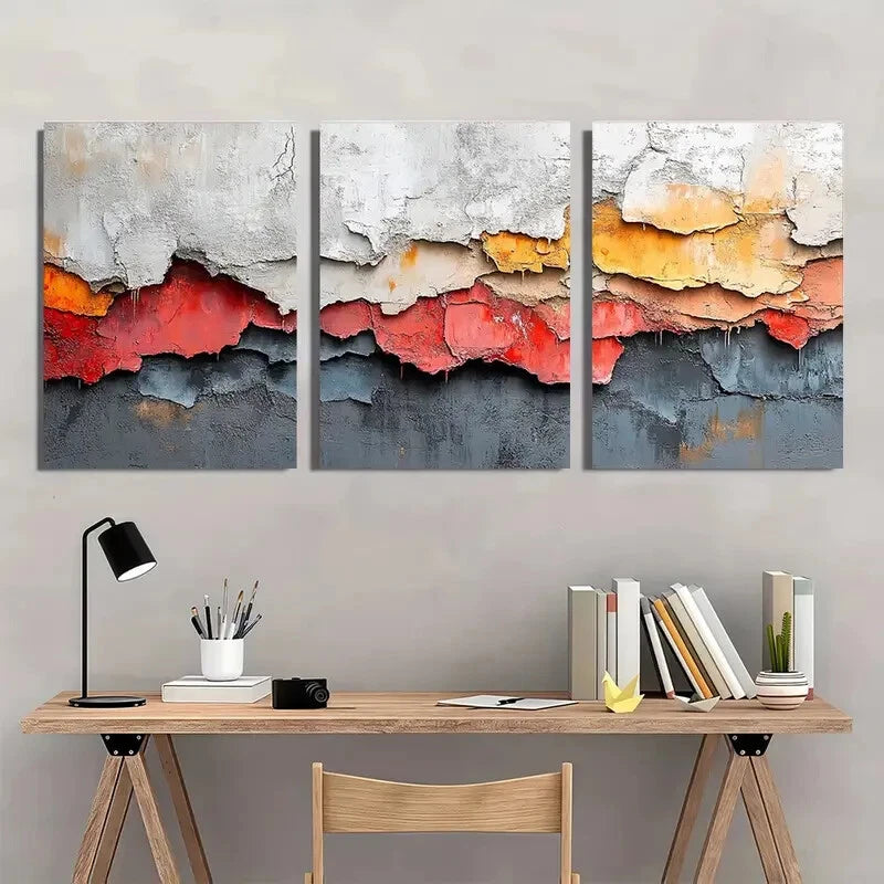 3pcs Brown Abstract Art White Abstract Painting Metal Print Ready to Hang Art