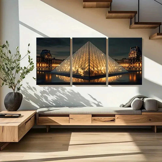 3pcs Louvre Pyramid Paris Landmark Architectural Metal Print Ready to Hang Art