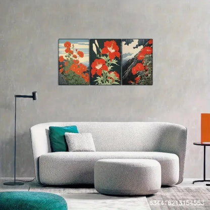 3pcs Red Flower Art Decoration Poster Beautiful Metal Print Ready to Hang Art