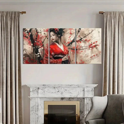 3pcs Kimono Cherry Blossoms Japanese Traditional Metal Print Ready to Hang Art