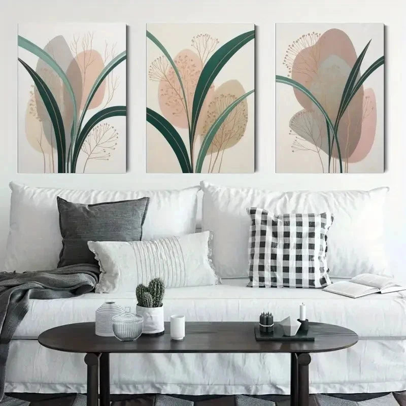 3pcs Eucalyptus Leaves Abstract Painting Metal Print Ready to Hang Art