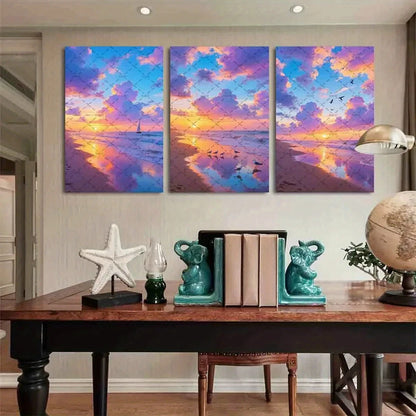 3pcs Sunset Sailboat Seagulls & Reflective Waters Metal Print Ready to Hang Art