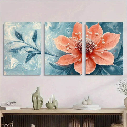 3pcs Pink Sea Holly Flower Elegant Metal Print Ready to Hang Art