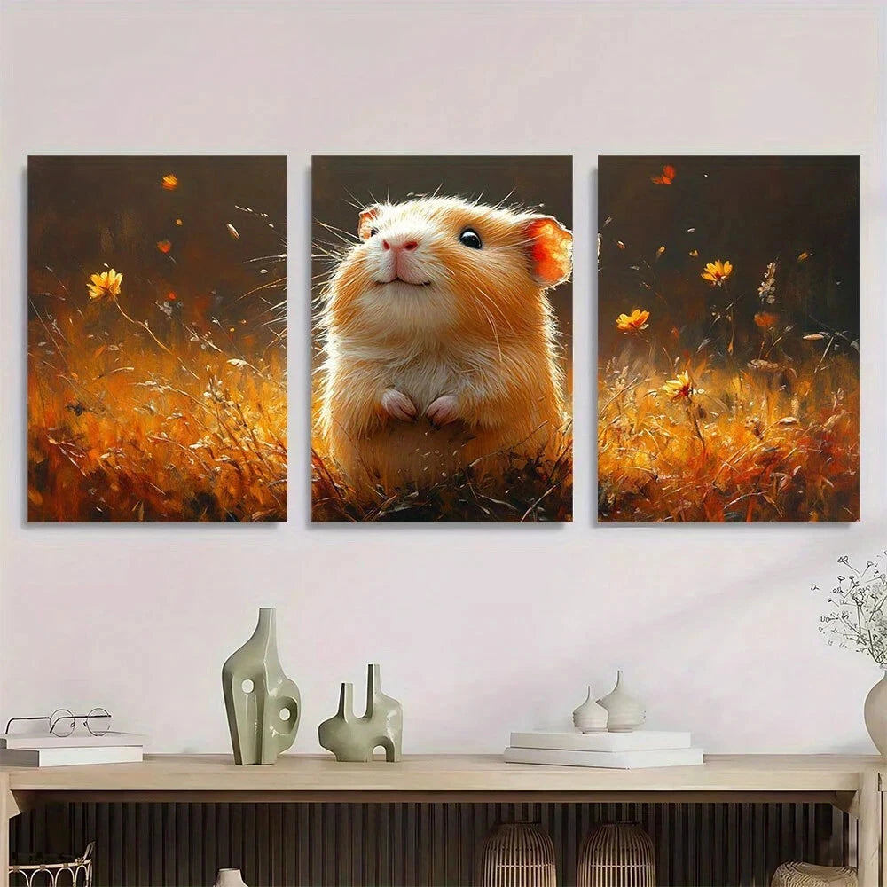 3pcs Guinea Pig Golden Funny Animal Metal Print Ready to Hang Art
