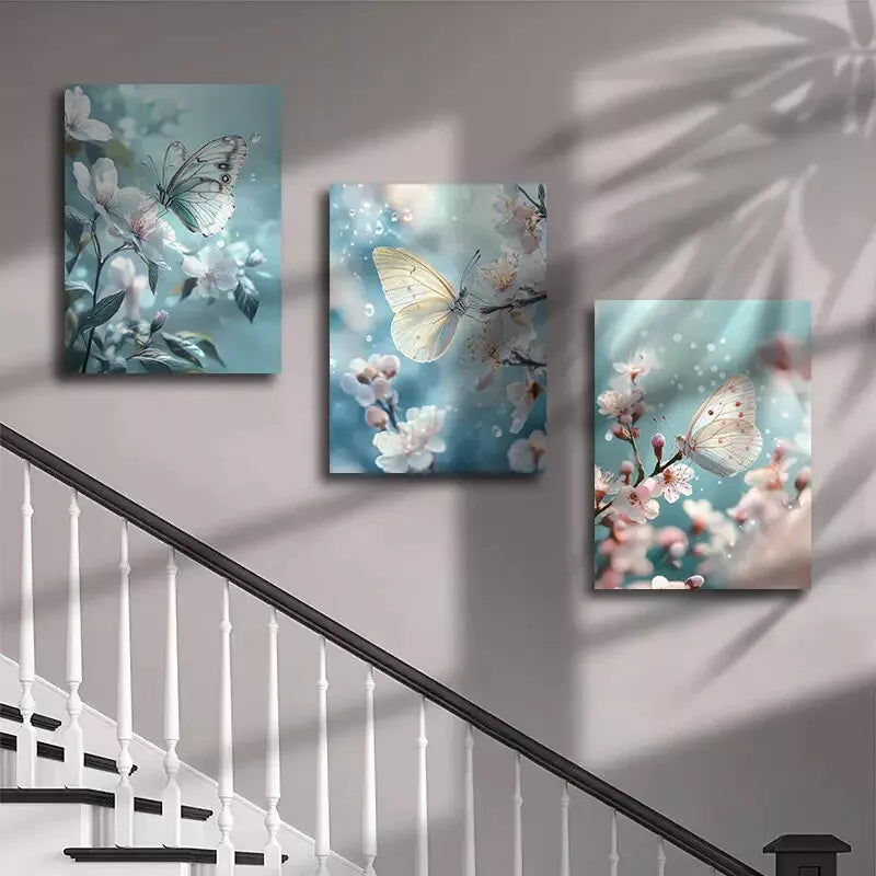3pcs Butterfly and Floral Canvas Framed 40x60cm - High Quality Print 100% Australian Made Wall Canvas Ready to Hang