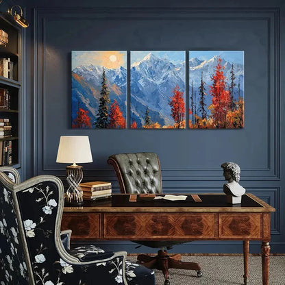 3pcs Mountain Landscape Autumn Trees Snowy Peaks Metal Print Ready to Hang Art