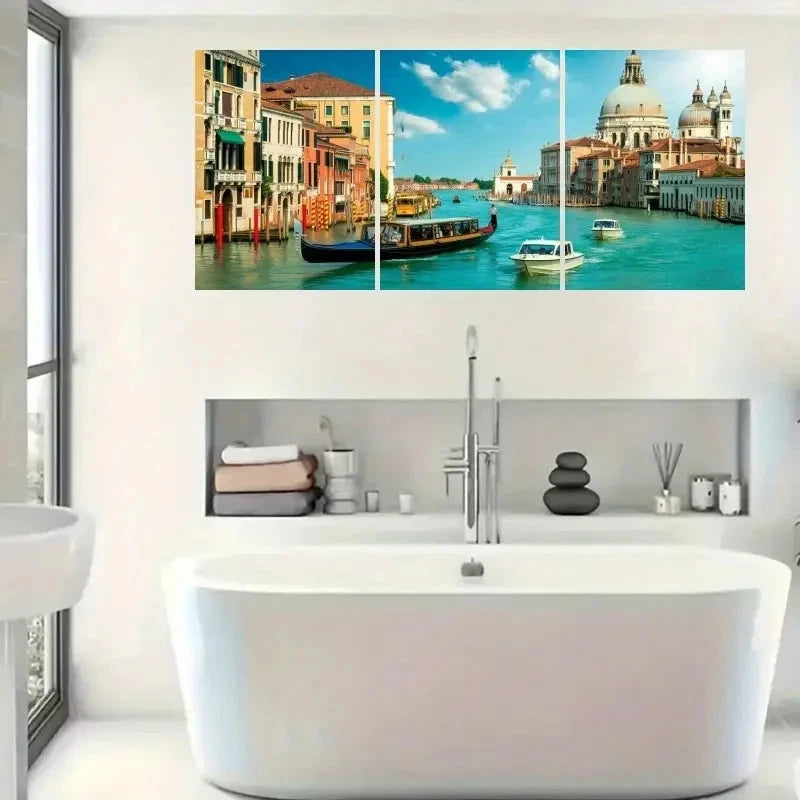 3pcs Venetian Cityscape Canal Dome Boats Metal Print Ready to Hang Art