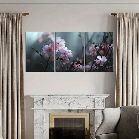 3pcs Elegant Cherry Blossom Canvas Posters Metal Print Ready to Hang Art