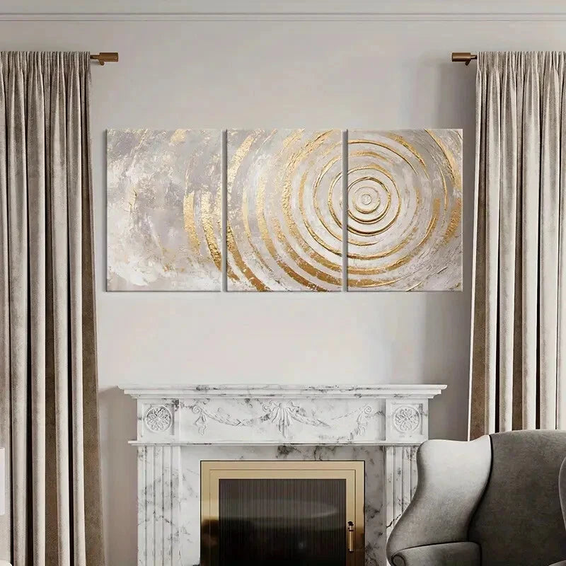 3pcs Abstract Art Golden Spirals Metallic Accents Metal Print Ready to Hang Art