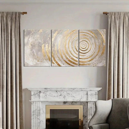 3pcs Abstract Art Golden Spirals Metallic Accents Metal Print Ready to Hang Art